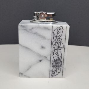 Marble Floral Engraved Vintage Stone Table Lighter Shades of Gray White Black